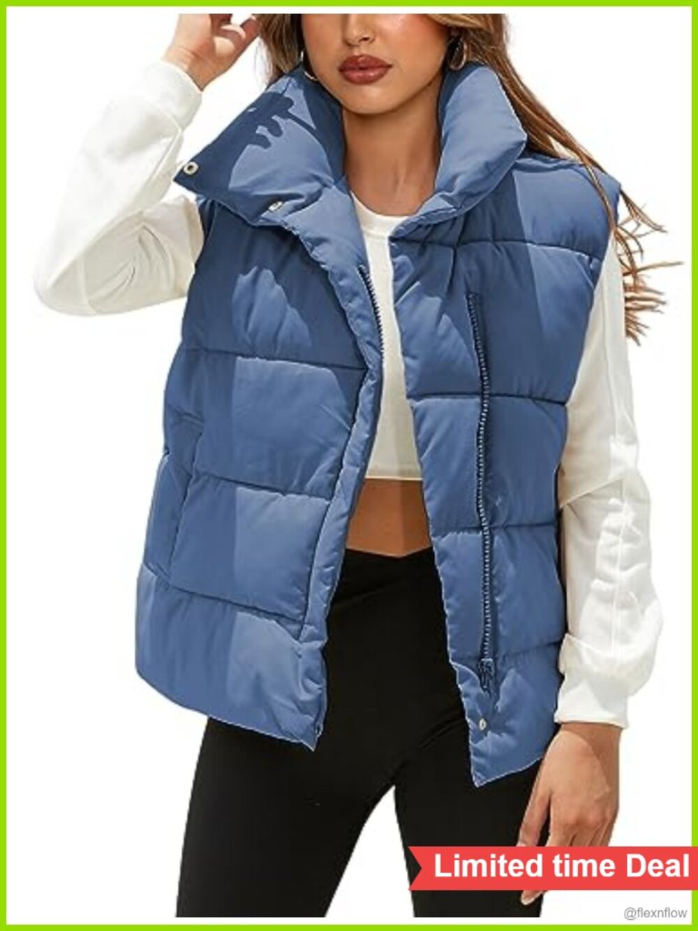 Women's Quilted Puffer Vest Sleeveless Lightweight Stand Collar Zipper Pockets